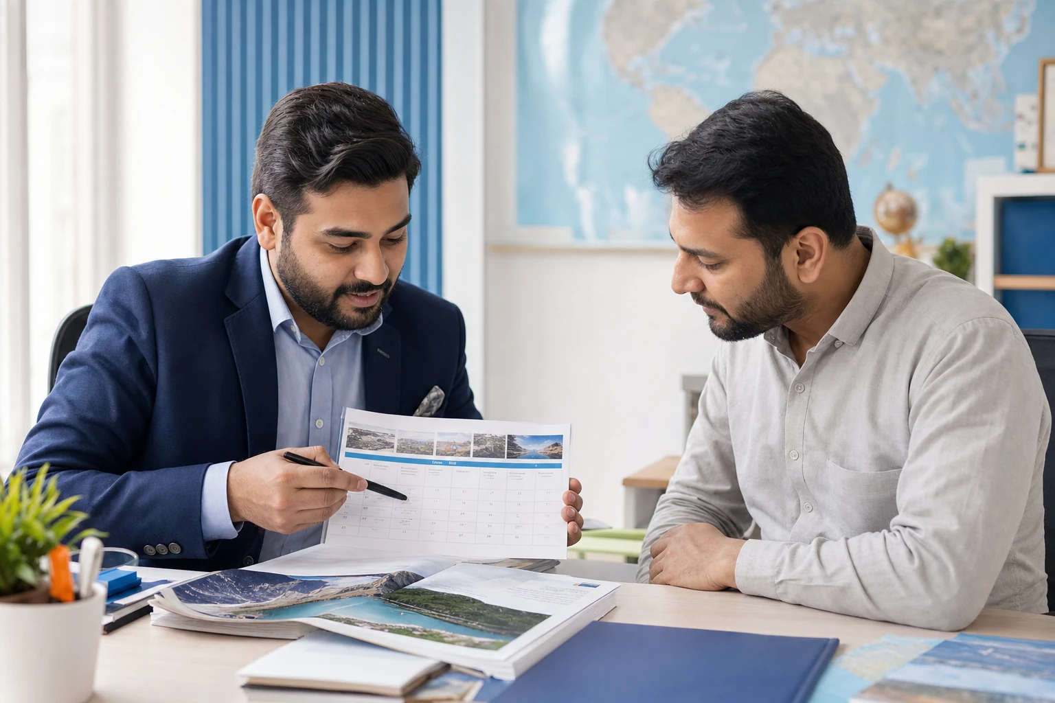 Travel adviser explaining an itinerary to a client