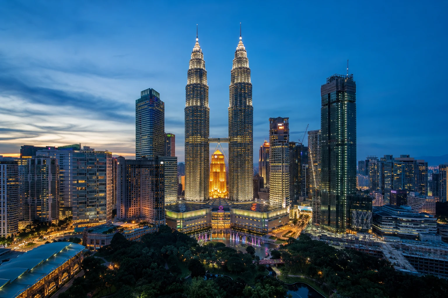 Petronas Twin Towers and Kuala Lumpur skyline in Malaysia